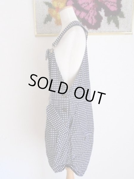 画像5: 濃紺×白水玉のレトロなサロペット (5)