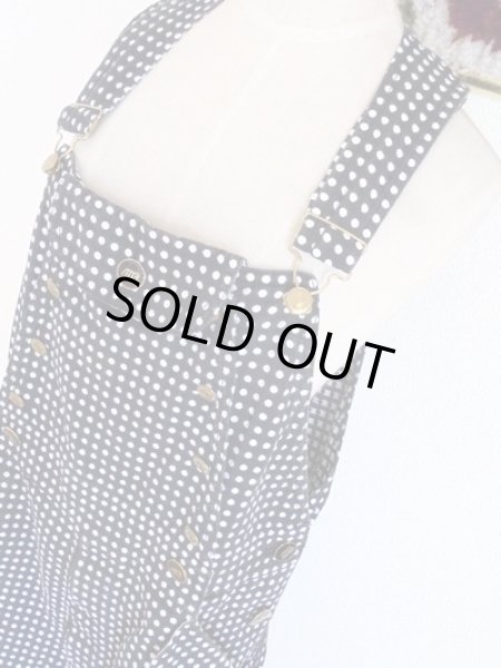 画像4: 濃紺×白水玉のレトロなサロペット (4)