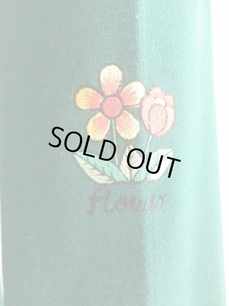 画像6: グリーン色お花刺繍入りレトロパンツ (6)