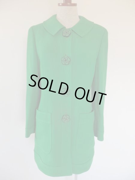 画像9: クレイサス*グリーン色お花ボタンのコート&ワンピセット (9)