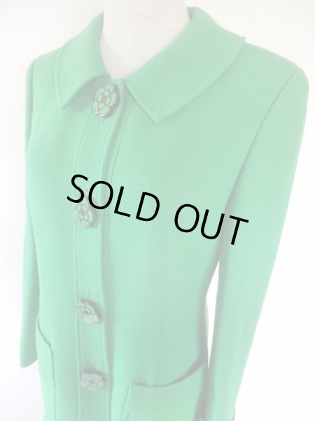 画像10: クレイサス*グリーン色お花ボタンのコート&ワンピセット (10)