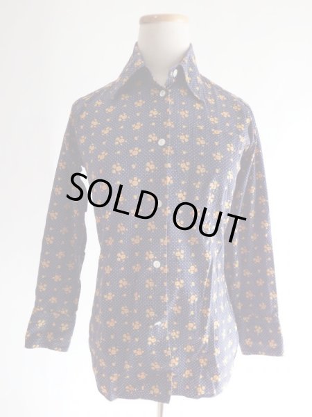 画像2: 紺地に花柄レトロブラウス (2)