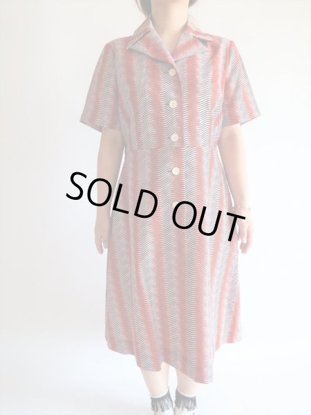画像3: Dead stock*13号sizeレトロな変形ボーダーワンピース (3)