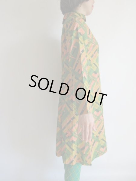 画像5: グリーン系ペイントチェック柄ワンピ【送料無料】 (5)