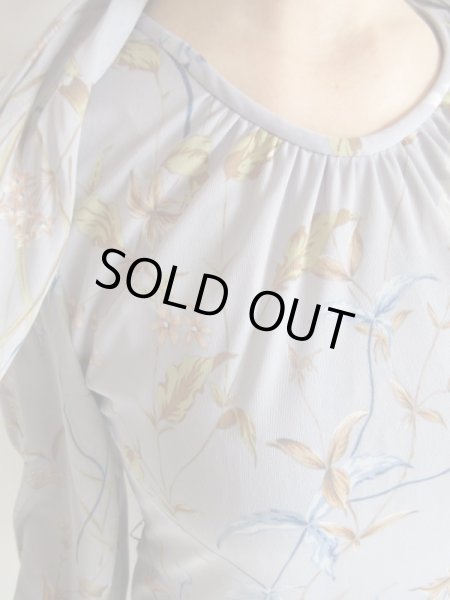 画像7: 未使用*ストール付きブルーグレー色草花模様ワンピ【送料無料】 (7)