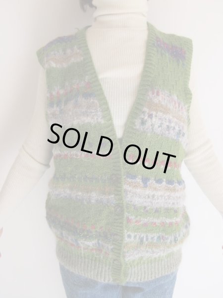 画像4: グリーンティー色のミックス糸ニットベスト (4)