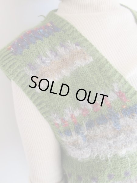 画像7: グリーンティー色のミックス糸ニットベスト (7)