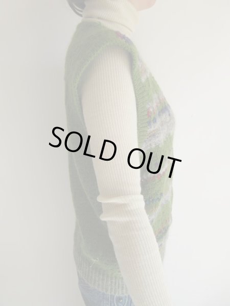 画像5: グリーンティー色のミックス糸ニットベスト (5)