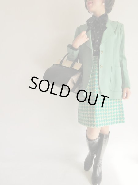 画像2: Houndstooth Check Skirt/Emerald Green (2)