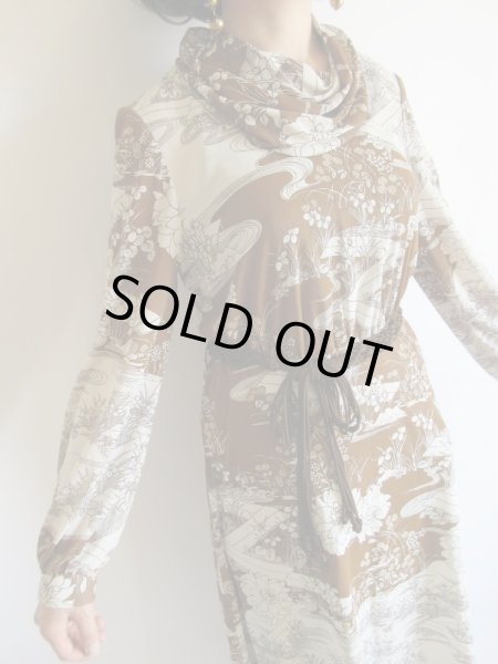 画像6: 未使用*和柄のブラウン系ワンピ*紐ベルト付【送料無料】 (6)