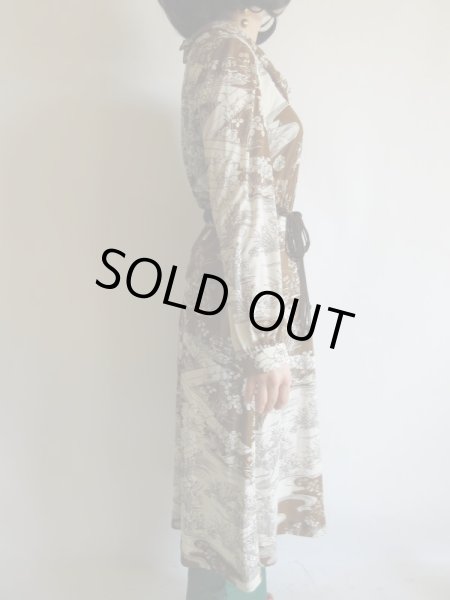 画像4: 未使用*和柄のブラウン系ワンピ*紐ベルト付【送料無料】 (4)