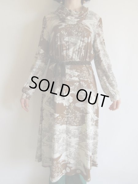 画像3: 未使用*和柄のブラウン系ワンピ*紐ベルト付【送料無料】 (3)