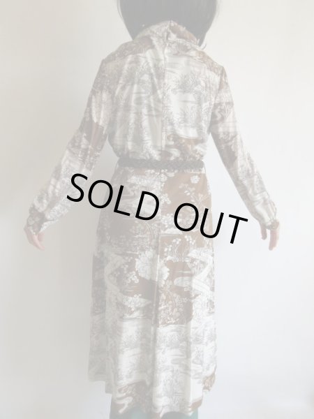 画像5: 未使用*和柄のブラウン系ワンピ*紐ベルト付【送料無料】 (5)