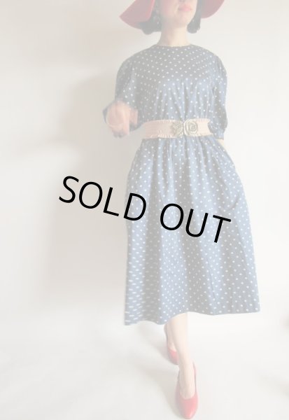画像3: 上品ネイビーに水玉のパフスリーブワンピ【送料無料】 (3)