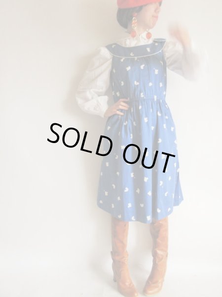 画像3: クレージュ*ラウンドネックのブルー色ワンピ【送料無料】 (3)