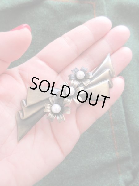 画像2: 未使用*アンティーク感のあるお花リボンブローチ (2)