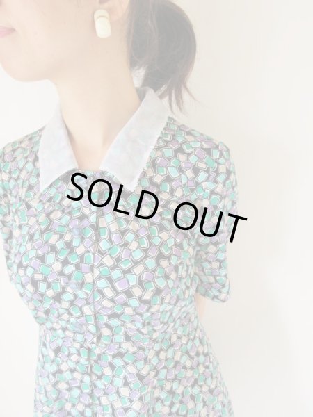 画像3: 爽やかチュールの切り替え襟ワンピース (3)