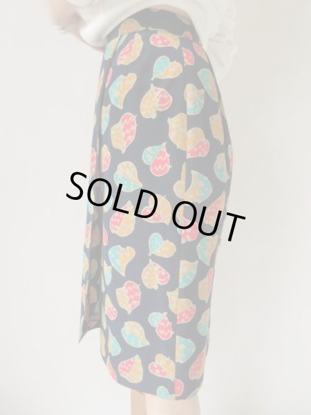 画像4: リーフ柄のラップ風デザインスカート (4)