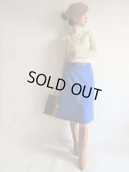 画像3: Dead stock*ロイヤルブルーのワンカラースカートｗ75 (3)