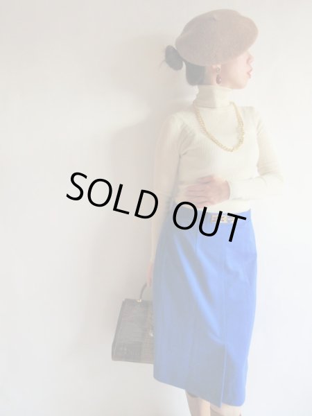 画像2: Dead stock*ロイヤルブルーのワンカラースカートｗ75 (2)