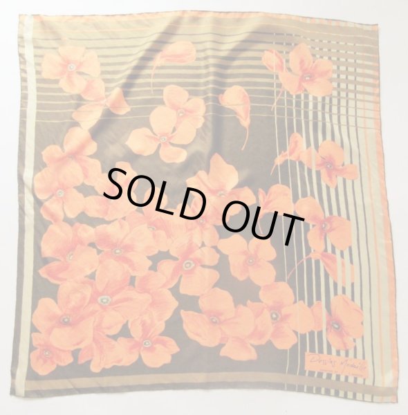 画像4: オレンジ×茶グラデーションの花柄スカーフ (4)