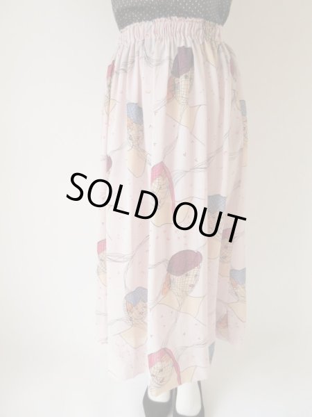 画像3: オシャレなレディー柄のウエストゴムスカート (3)