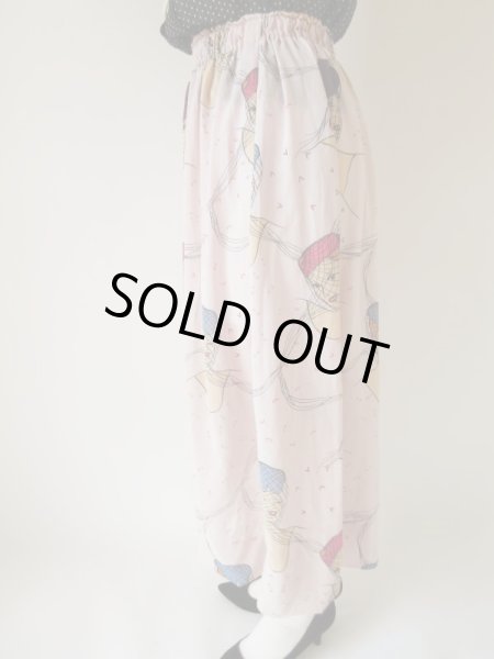 画像4: オシャレなレディー柄のウエストゴムスカート (4)