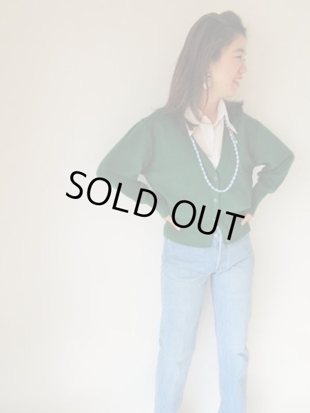 画像2: グリーンのワンカラーカーディガン (2)