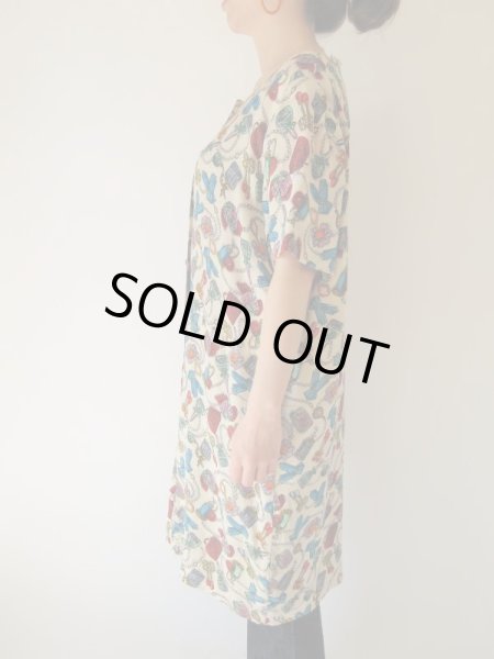 画像5: 【総入れ替え対象外商品】お仕立て品の１点モノ*レディーな小物柄のシルクワンピース (5)