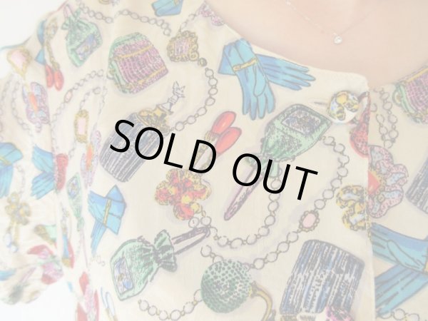 画像7: 【総入れ替え対象外商品】お仕立て品の１点モノ*レディーな小物柄のシルクワンピース (7)