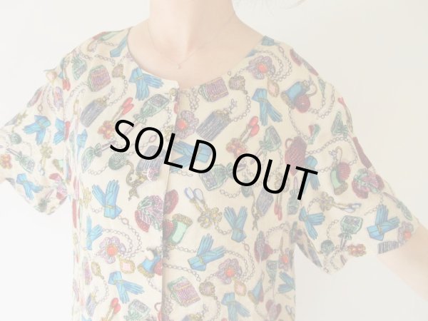 画像6: 【総入れ替え対象外商品】お仕立て品の１点モノ*レディーな小物柄のシルクワンピース (6)