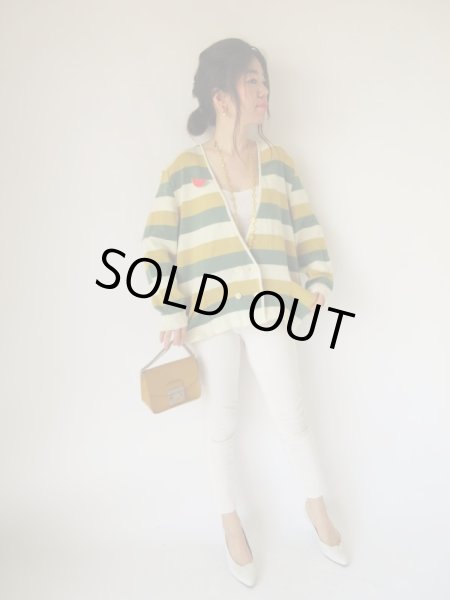 画像2: 春色ボーダーのニットカーディガン (2)