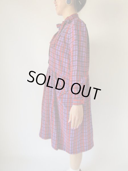 画像4: お仕立て品の1点モノ*格子柄ゆったりワンピース (4)