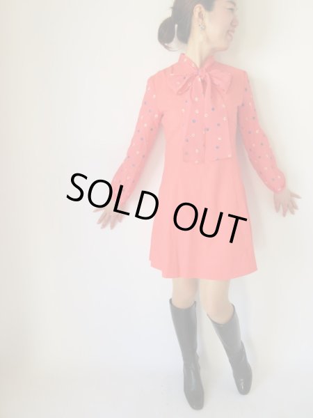 画像2: お仕立て品の1点モノ*水玉刺繍リボンタイワンピース (2)