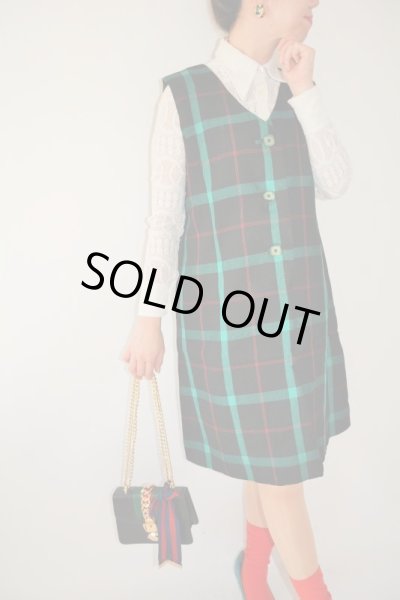 画像2: 大人レトロなチェック柄ワンピース (2)