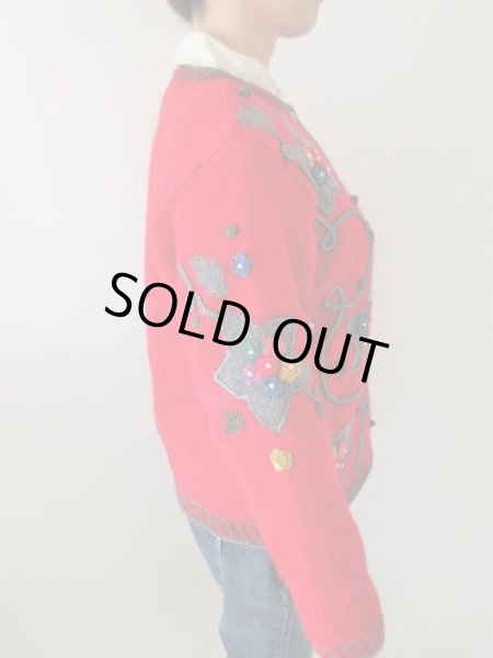 画像3: レトロモチーフのステッチニットカーディガン (3)