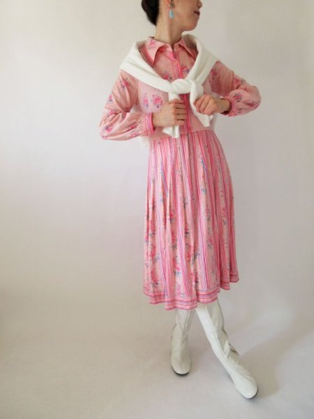 画像4: レトロピンクのフラワーワンピース (4)