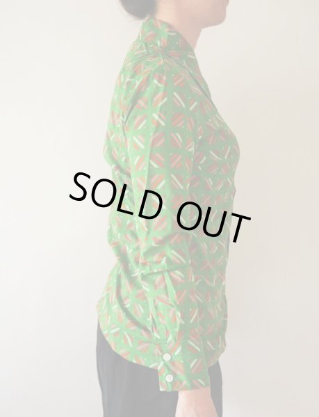 画像5: 未使用*鮮やかグリーンのスクエアー柄シャツ (5)