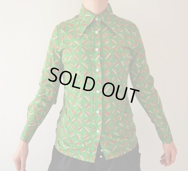 画像4: 未使用*鮮やかグリーンのスクエアー柄シャツ (4)