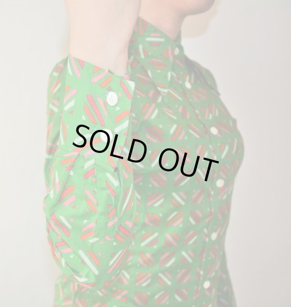 画像7: 未使用*鮮やかグリーンのスクエアー柄シャツ (7)