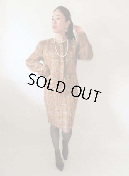 画像2: 【極上ツイード*】超美品*大人チェックのお仕立て品セットアップ (2)