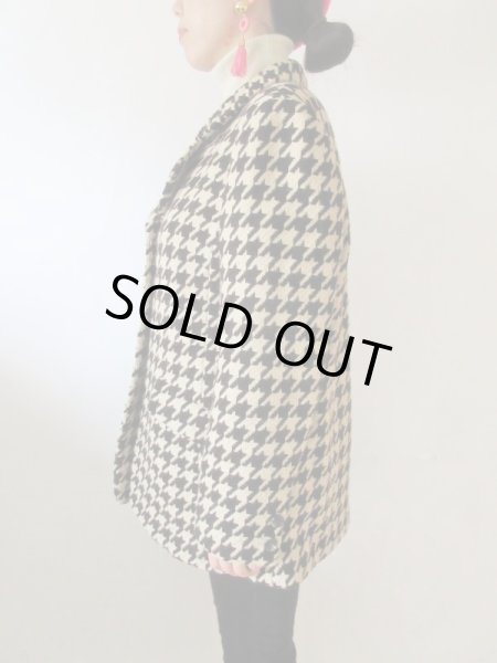 画像4: 【イヤリングと2点セットでお届け*】超美品!レディーレトロな千鳥柄ジャケット (4)