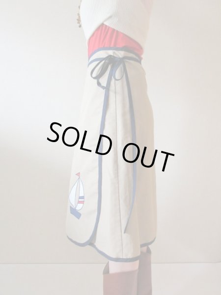 画像8: 【マリン好きな方へ*】ヨット柄ラップスカート (8)