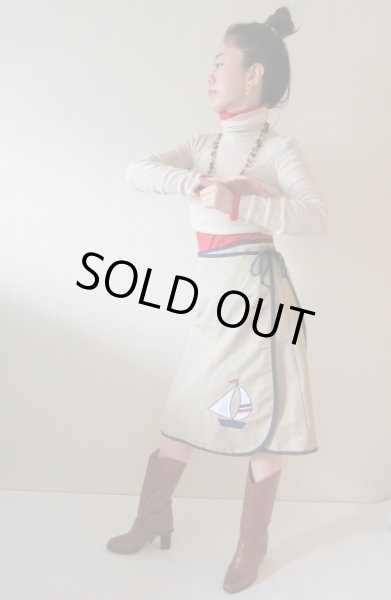 画像6: 【マリン好きな方へ*】ヨット柄ラップスカート (6)