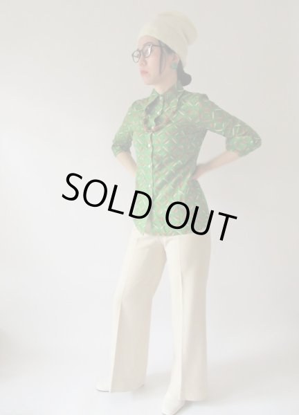 画像2: 未使用*鮮やかグリーンのスクエアー柄シャツ (2)