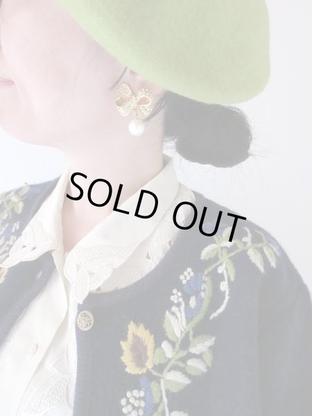 画像3: 刺繍のネイビーニットカーディガン (3)