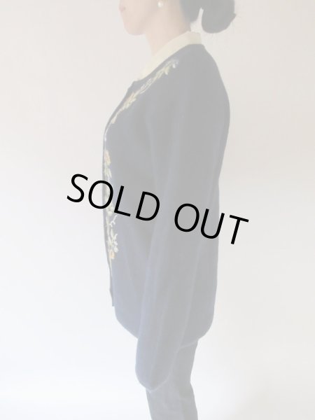 画像5: 刺繍のネイビーニットカーディガン (5)