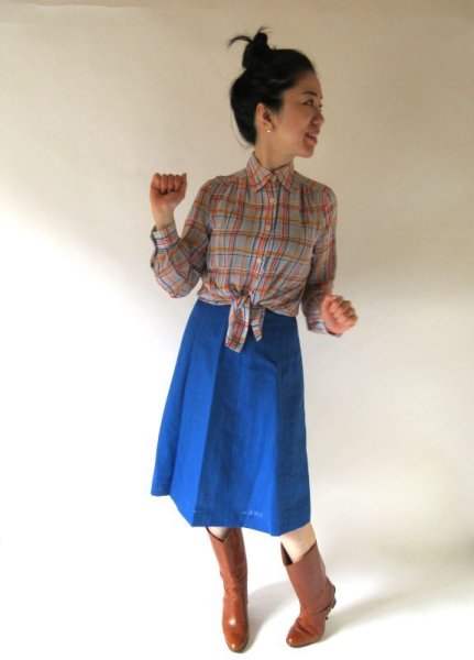 画像3: シフォンの格子柄シャツ (3)