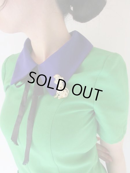 画像3: 【ブローチと2点セット*】レトロシルエットのバイカラーワンピース (3)