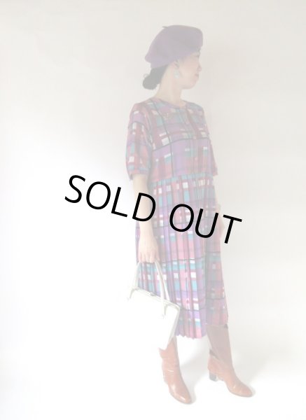 画像2: 大人可愛い格子柄ワンピース (2)